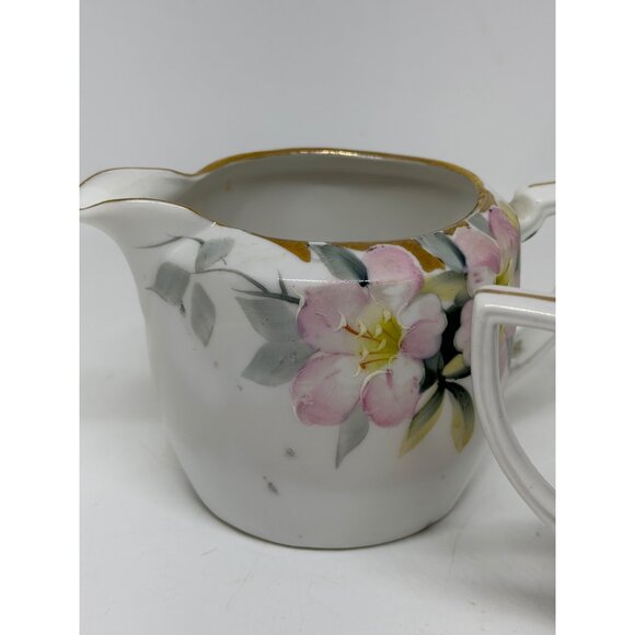 Vintage Noritake Azalea Sugar Bowl & Creamer Set 4" Pink Floral Gold Trim Japan - Picture 3 of 9